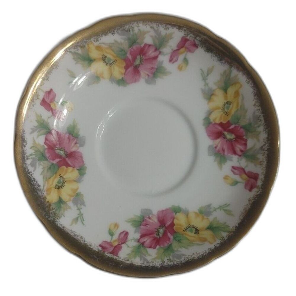 Saji Saucer Golden Dual Flower Gold Rim Fancy China 5.75” Made in Japan